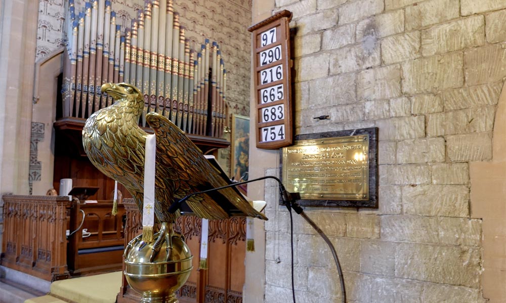 The lecturn and hymn board